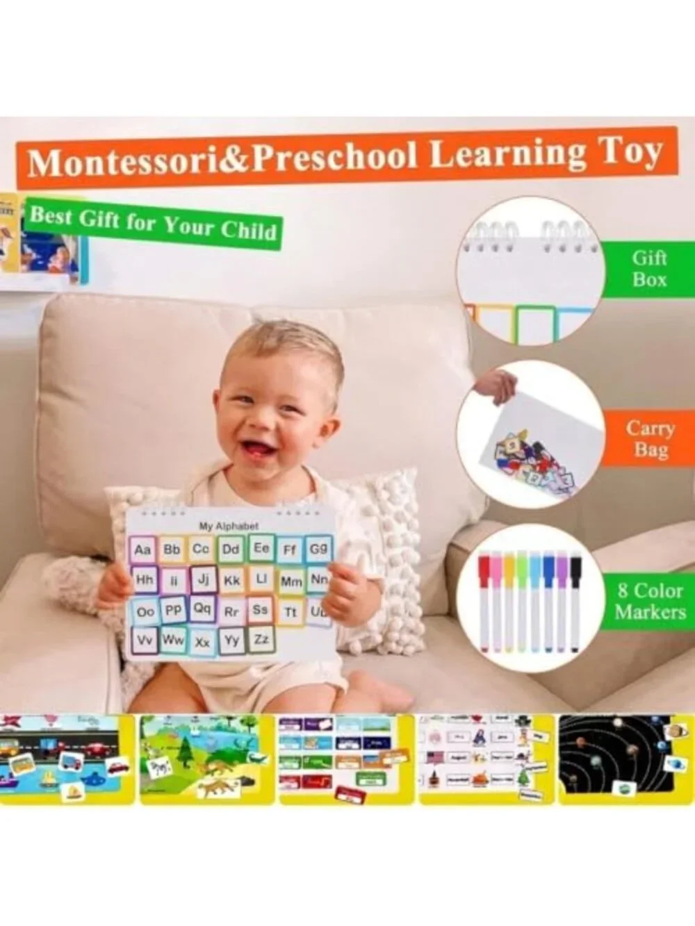 Montessori Busy Book for Toddlers 3-5, 30 Themes, Early Learning & Tracing Fun